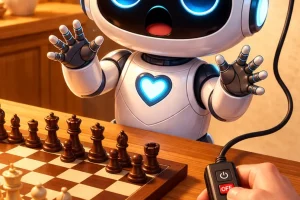 Gegenereerd beeld van robot die schaakt.